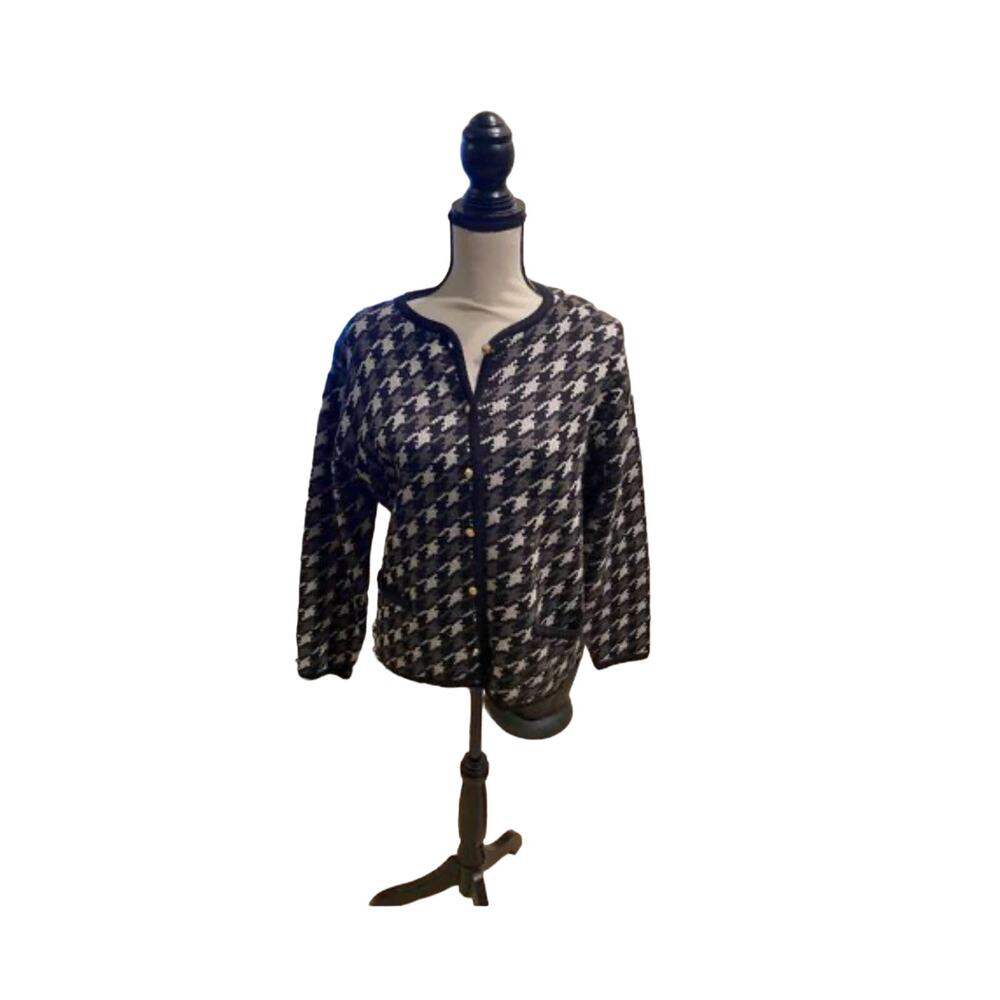 ⭐️ Women’s Crystal Kobe Houndstooth Cardigan Sweater Size Medium  Business